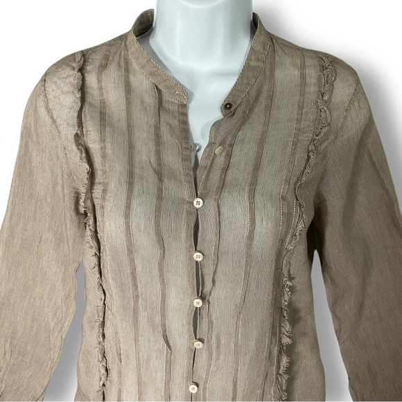 Vintage Free People Silk Blend Blouse Sz XS Ruffle Semi Sheer Open Button Y2K - Picture 2 of 15